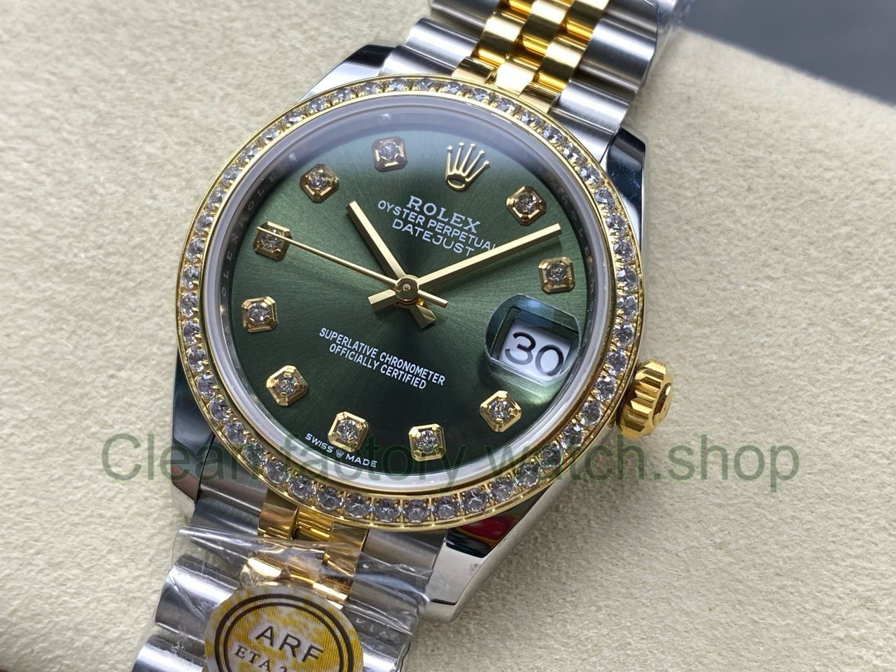 ARF Factory Counterweight Rolex Datejust 278383RBR-0030 31mm Yellow Gold Diamond Bezel Green Dial Jubilee (7) ARF Factory Counterweight Rolex Datejust 278383RBR-0030 31mm Yellow Gold Diamond Bezel Green Dial Jubilee (7)