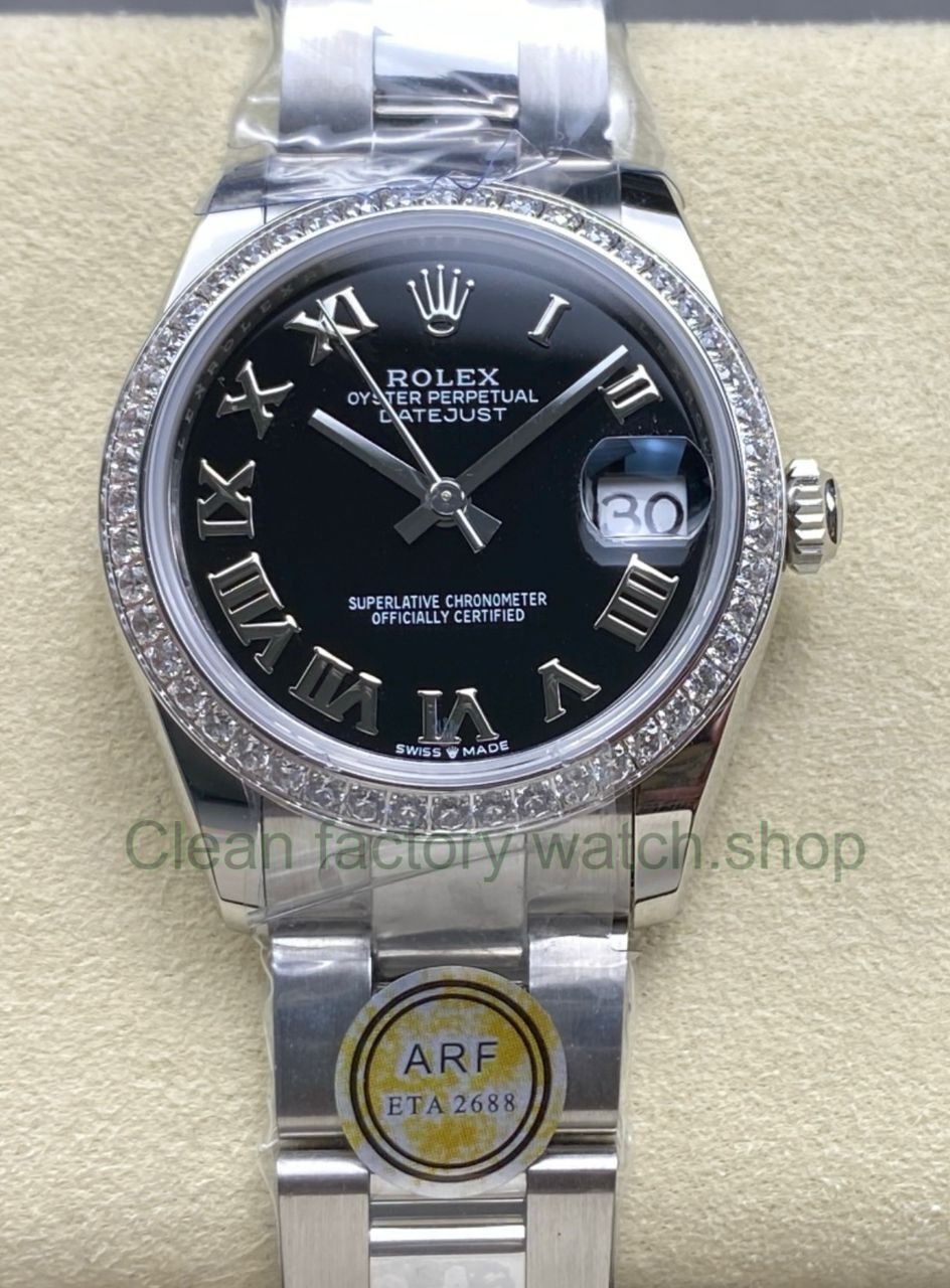 ARF Factory Counterweight Rolex Datejust 278384RBR-0001 31mm Diamond Bezel Roman Numerals Black Dial 1 ARF Factory Counterweight Rolex Datejust 278384RBR 0001 31mm Diamond Bezel Roman Numerals Black Dial 6 Clean Factory Watch