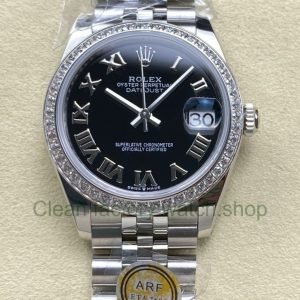 ARF Factory Counterweight Rolex Datejust 278384RBR 0002 31mm Diamond Bezel Roman Numerals Black Dial Jubile 6 Clean Factory Watch