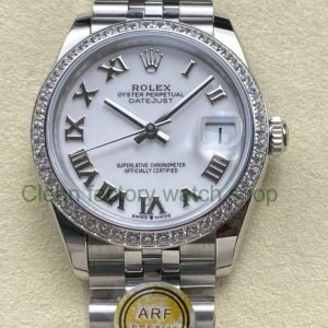 ARF Factory Counterweight Rolex Datejust 278384RBR 0014 31mm Diamond Bezel Roman Numerals White Dial Jubile 8 Clean Factory Watch