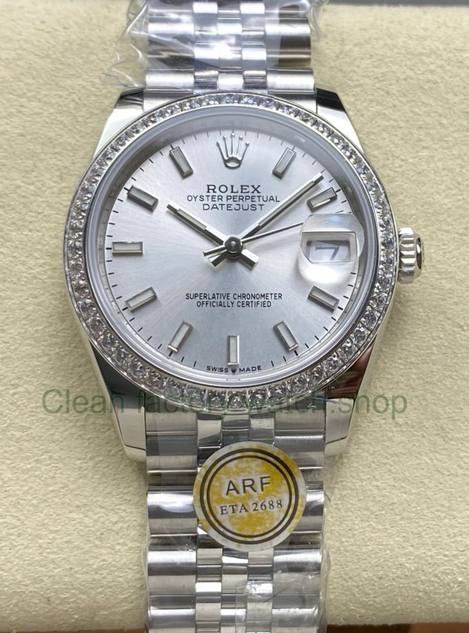 ARF Factory Counterweight Rolex Datejust 278384RBR 0016 31mm Diamond Bezel Silver Dial Jubilee 6 Clean Factory Watch