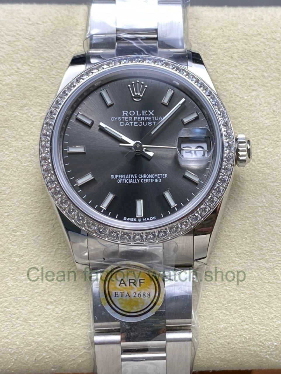 ARF Factory Counterweight Rolex Datejust 278384RBR 0019 31mm Diamond Bezel Dark Grey Dial 6 Clean Factory Watch