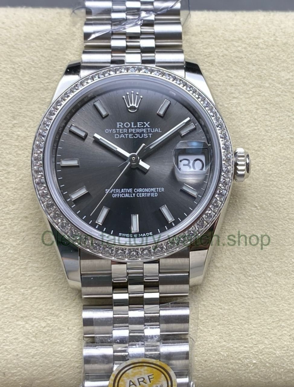 ARF Factory Counterweight Rolex Datejust 278384RBR 0020 31mm Diamond Bezel Grey Dial Jubilee 7 Clean Factory Watch