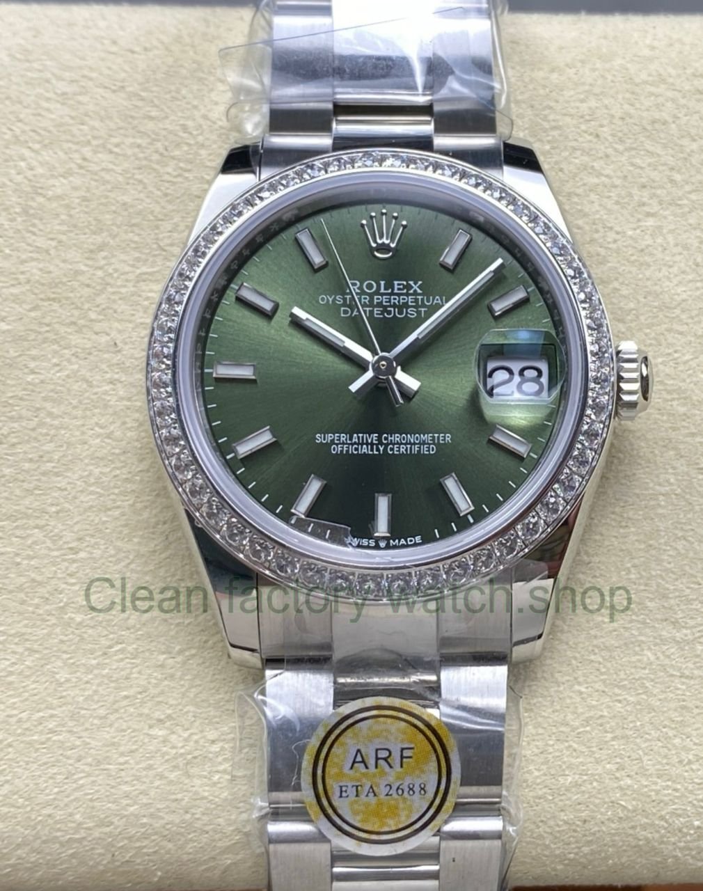 ARF Factory Counterweight Rolex Datejust 278384RBR 0021 31mm Diamond Bezel Green Dial 6 Clean Factory Watch
