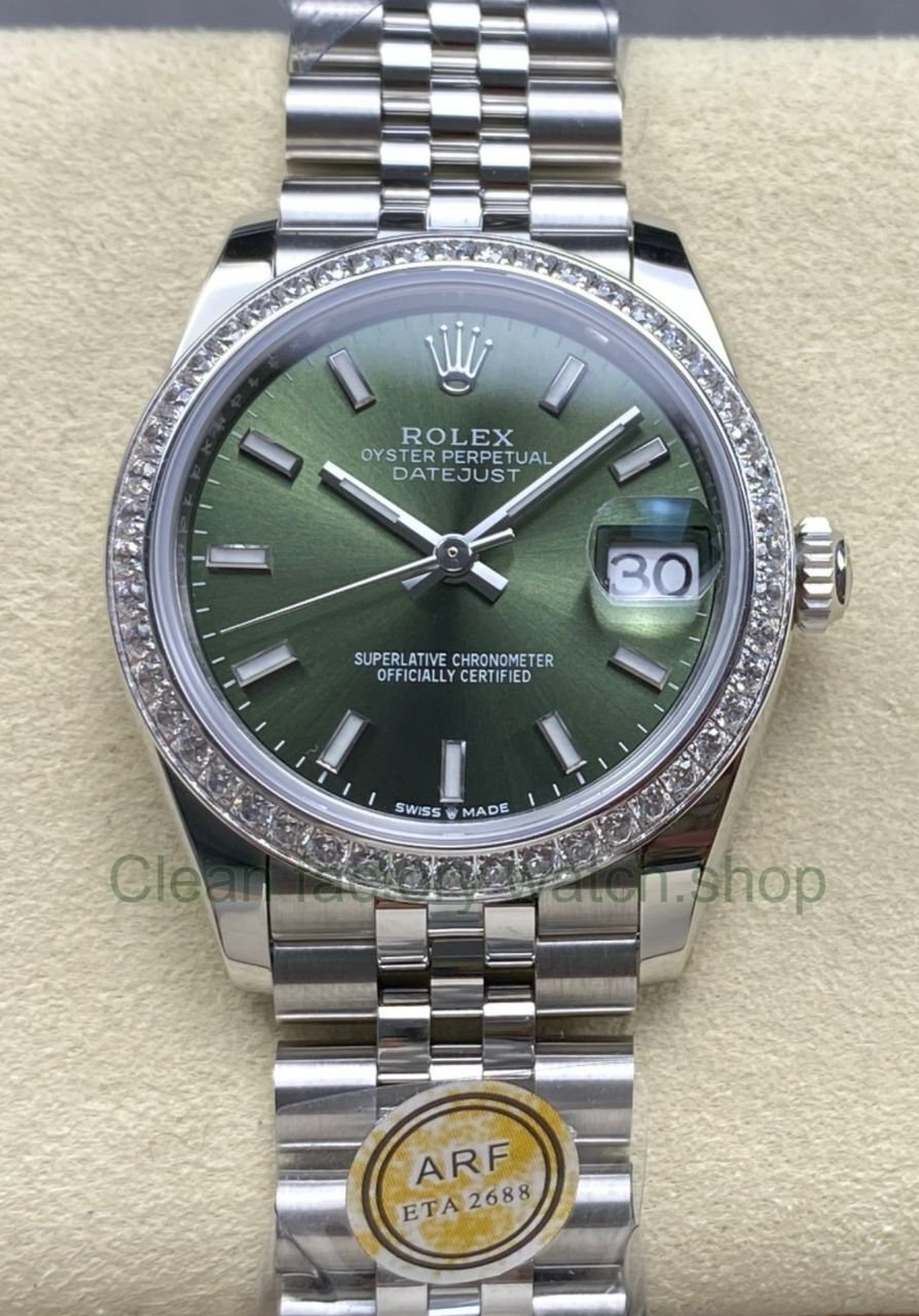 ARF Factory Counterweight Rolex Datejust 278384RBR 0022 31mm Diamond Bezel Green Dial Jubilee 9 Clean Factory Watch