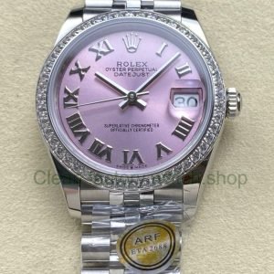 ARF Factory Counterweight Rolex Datejust 278384RBR 0024 31mm Diamond Bezel Roman Numerals Pink Dial Jubilee 8 Clean Factory Watch