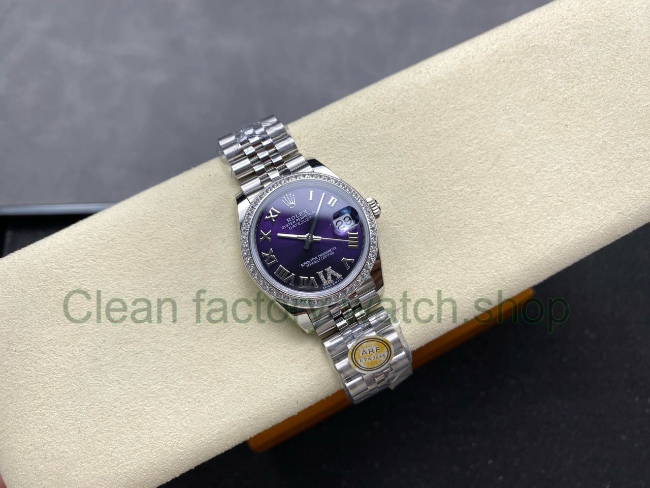 ARF Factory Counterweight Rolex Datejust 278384RBR-0030 31mm Diamond Bezel Roman VI Aubergine Dial Jubilee (1) ARF Factory Counterweight Rolex Datejust 278384RBR-0030 31mm Diamond Bezel Roman VI Aubergine Dial Jubilee (1)