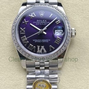 ARF Factory Counterweight Rolex Datejust 278384RBR 0030 31mm Diamond Bezel Roman VI Aubergine Dial Jubilee 1 6 Clean Factory Watch