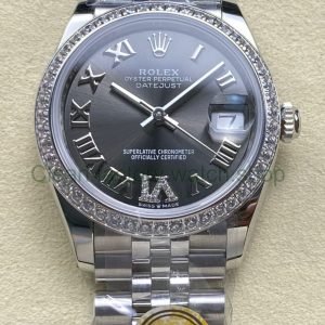 ARF Factory Counterweight Rolex Datejust 278384RBR 0032 31mm Diamond Bezel Roman VI Grey Dial Jubilee 8 Clean Factory Watch