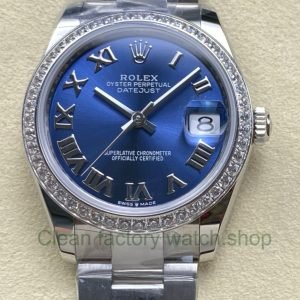 ARF Factory Counterweight Rolex Datejust 278384RBR 0038 31mm Diamond Bezel Roman Numerals Blue Dial 7 Clean Factory Watch