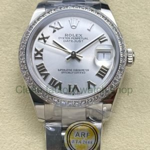 ARF Factory Counterweight Rolex Datejust 278384RBR 31mm Diamond Bezel Roman Numerals Silver Dial 5 Clean Factory Watch