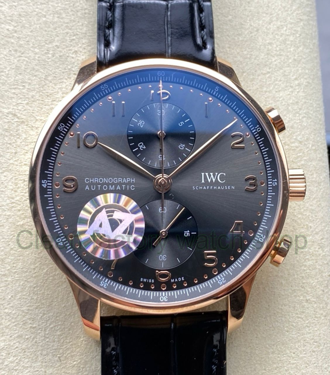 AZ Factory IWC Portuguese Chronograph IW371482 41mm Rose Gold Arabic Numerals Gery Dial 1 Clean Factory Watch