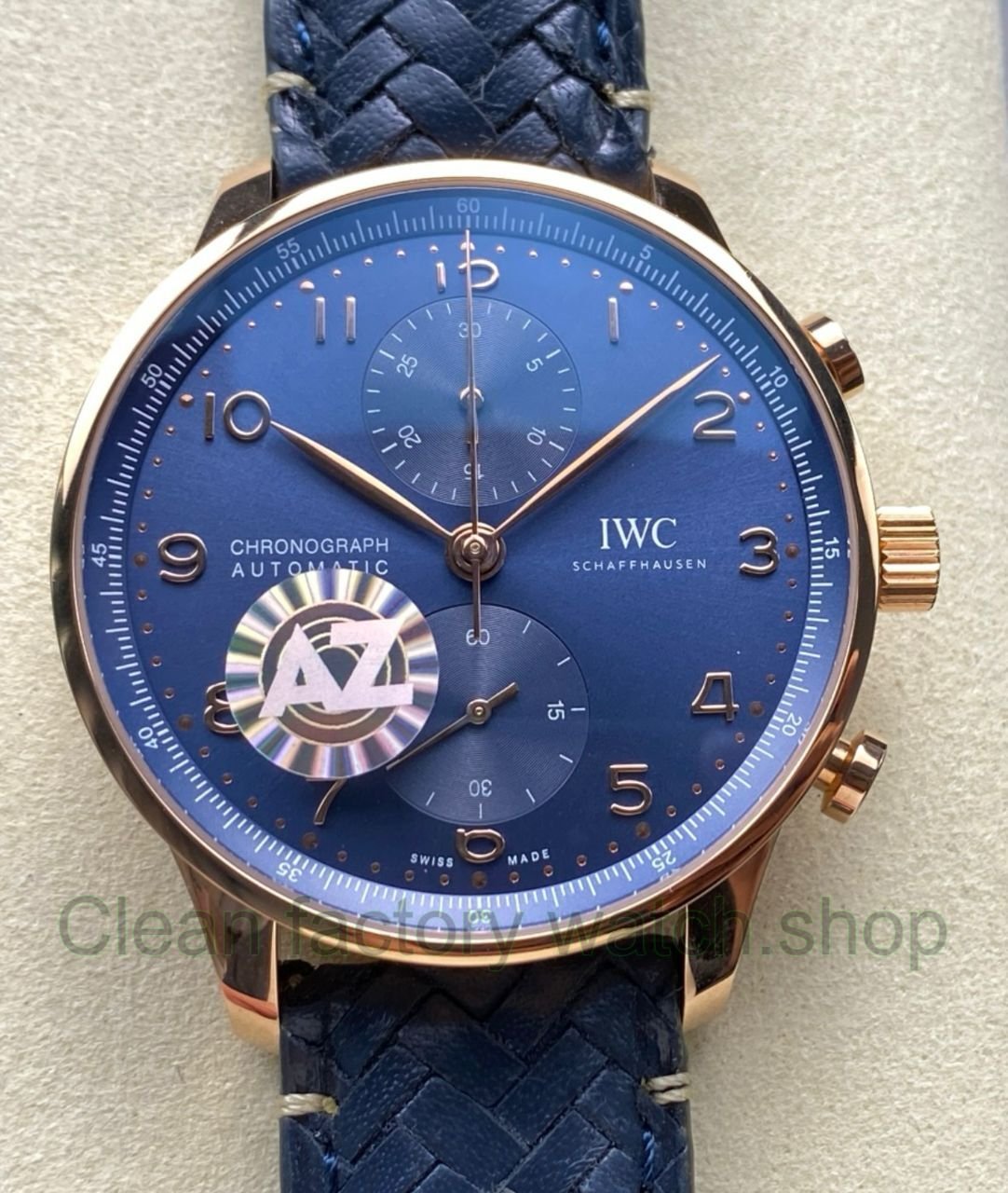 AZ Factory IWC Portuguese Chronograph IW371614 41mm Rose Gold Arabic Numerals Blue Dial 1 Clean Factory Watch