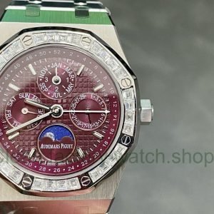 Audemars Piguet Royal Oak Perpetual Calendar Modified And Customized Moissanite Bezel Red Dial 10 Clean Factory Watch