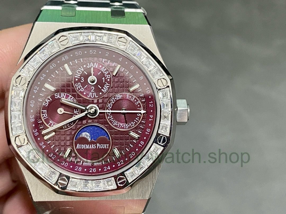 Audemars Piguet Royal Oak Perpetual Calendar Modified And Customized Moissanite Bezel Red Dial 1 Audemars Piguet Royal Oak Perpetual Calendar Modified And Customized Moissanite Bezel Red Dial 10 Clean Factory Watch
