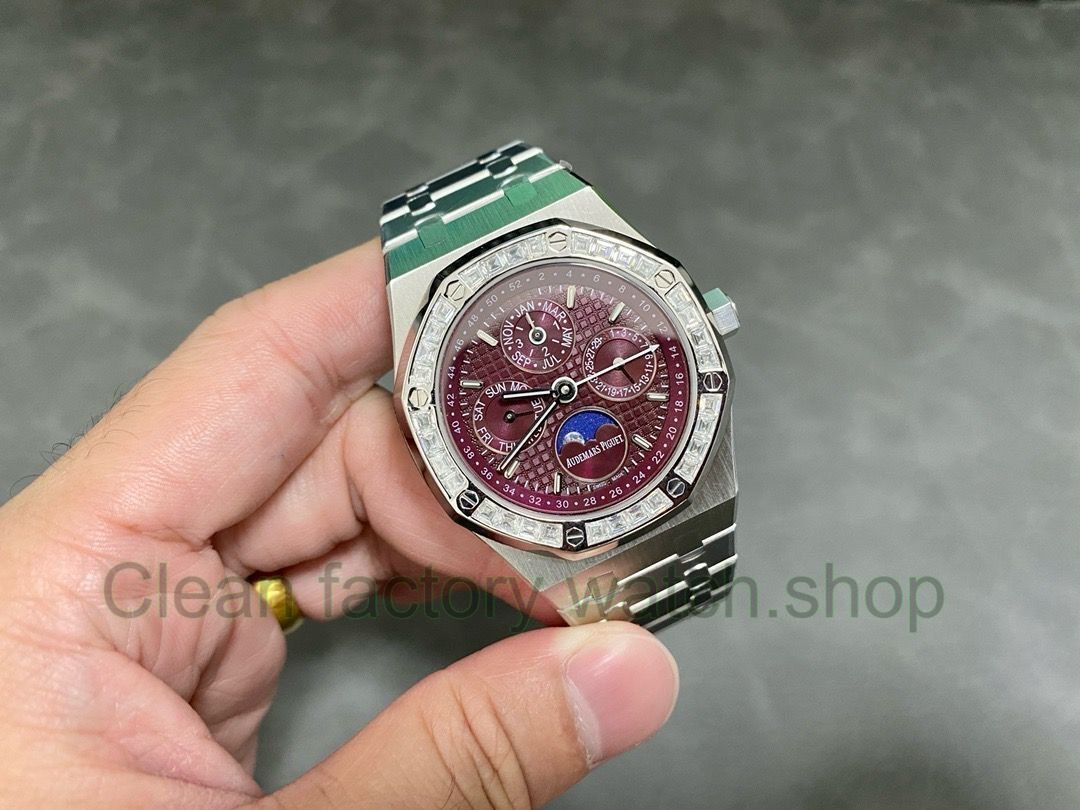 Audemars Piguet Royal Oak Perpetual Calendar Modified And Customized Moissanite Bezel Red Dial (13) Audemars Piguet Royal Oak Perpetual Calendar Modified And Customized Moissanite Bezel Red Dial (13)