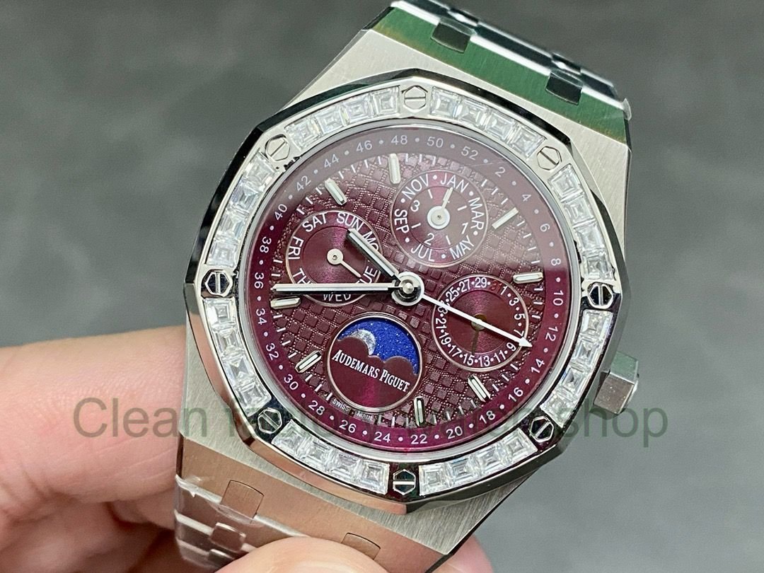 Audemars Piguet Royal Oak Perpetual Calendar Modified And Customized Moissanite Bezel Red Dial (9) Audemars Piguet Royal Oak Perpetual Calendar Modified And Customized Moissanite Bezel Red Dial (9)