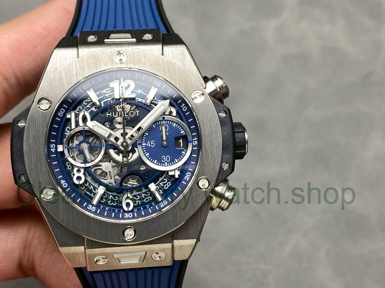 BBF Factory Hublot Big Bang Unico 42mm 421.NX .5170.RX Titanium Blue Rubber Strap Skeletonized Blue Dial 1 Clean Factory Watch