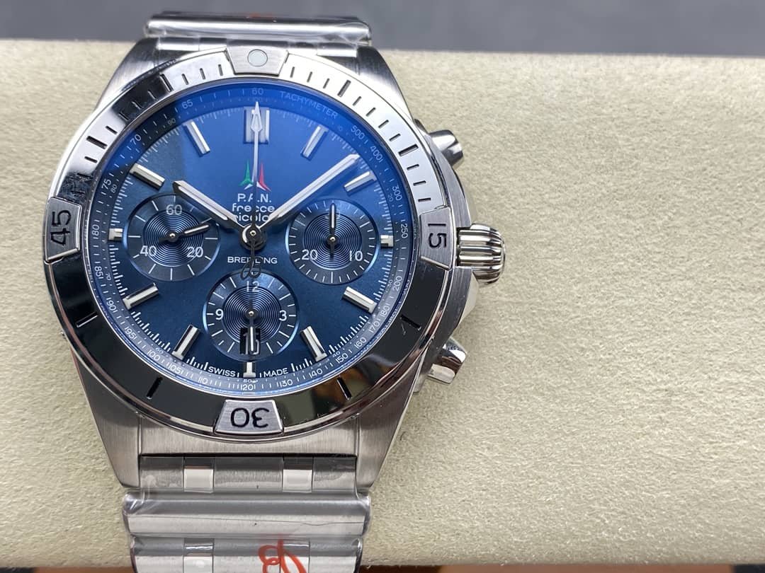 BLS Factory Breitling Chronomat 42mm Full Steel Blue Eye Blue Dial 5 Clean Factory Watch