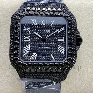 Cartier Santos Modification and customization moissanous diamonds Black Dial 15 Clean Factory Watch