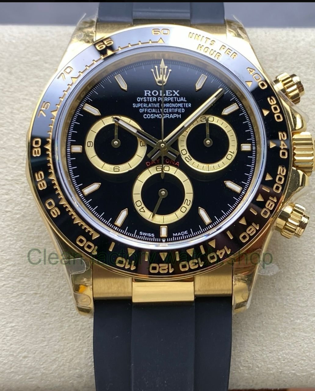 QF Factory CounterWeight Rolex Daytona 116518LN 0008 40mm Yellow Gold Rubber Oysterflex Black Dial 2 Clean Factory Watch