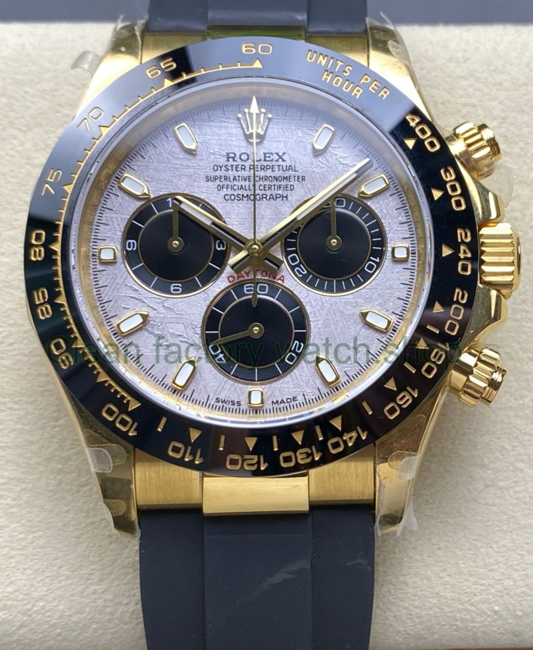 QF Factory CounterWeight Rolex Daytona 116518LN 0076 Yellow Gold Oysterflex Meteorite Dial 3 Clean Factory Watch