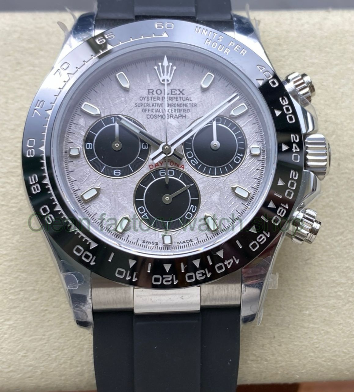 QF Factory CounterWeight Rolex Daytona 116519LN 0038 40mm White Gold Rubber Oysterflex Meteorite Dial 1 Clean Factory Watch