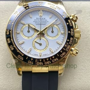 QF Factory CounterWeight Rolex Daytona 126518LN 0002 40mm Yellow Gold Rubber Oysterflex White Dial 8 Clean Factory Watch