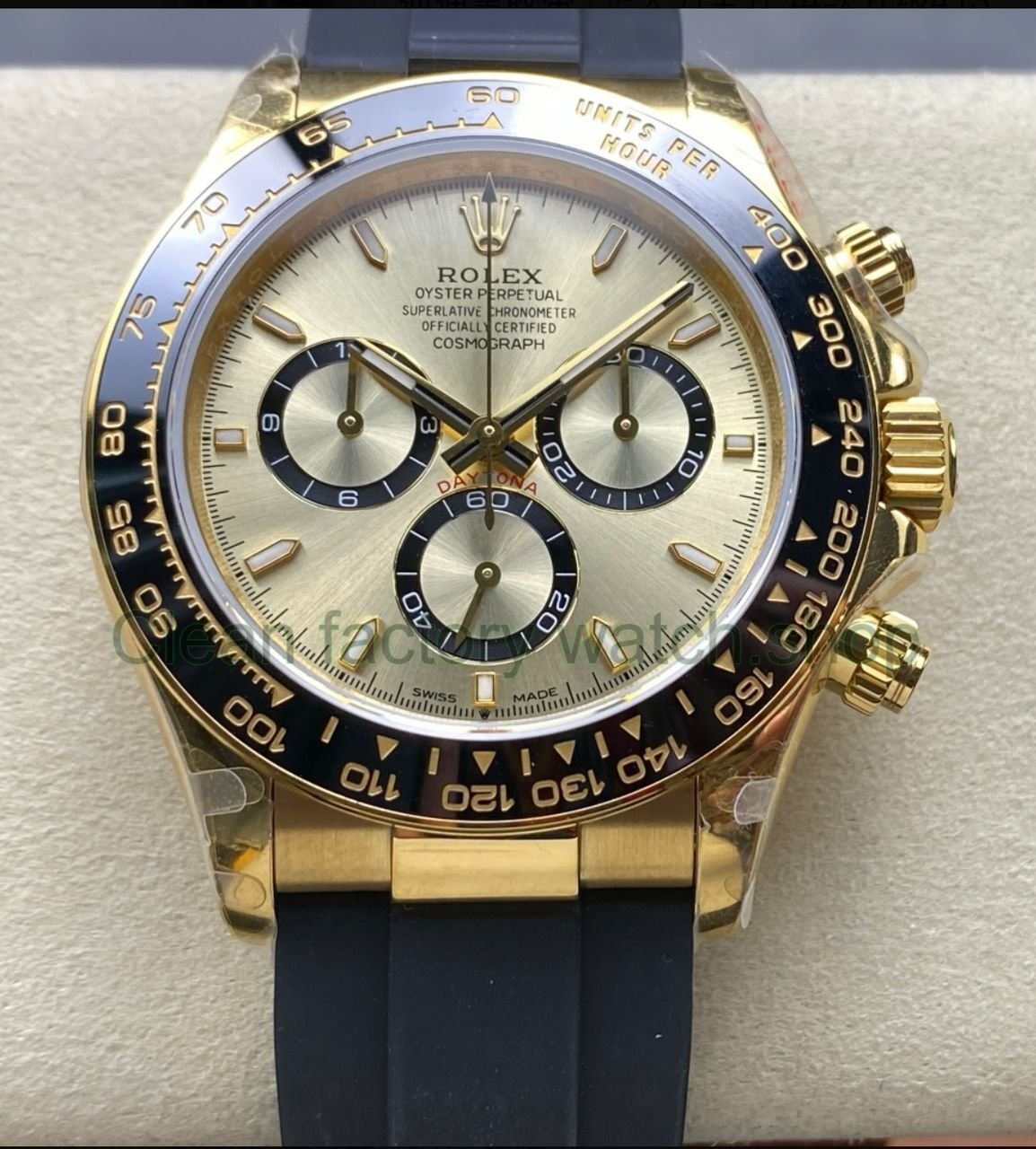 QF Factory CounterWeight Rolex Daytona 126518LN 0010 40mm Yellow Gold Rubber Oysterflex Champagne Dial 7 Clean Factory Watch