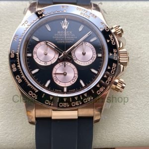 QF Factory Counterweight Rolex Daytona 126515LN 0002 40mm Rose Gold Rubber Oysterflex Black Dial 6 Clean Factory Watch