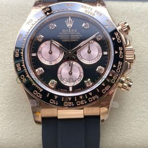 QF Factory Counterweight Rolex Daytona 126515LN 0004 40mm Rose Gold Rubber Oysterflex Diamond Black Dial 6 Clean Factory Watch