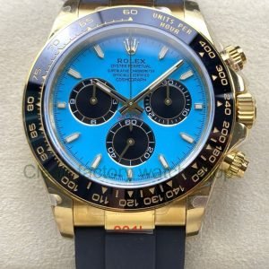 QF Factory Counterweight Rolex Daytona 126518LN 0014 40mm Yellow Gold Rubber Oysterflex Turquoise Blu 6 Clean Factory Watch