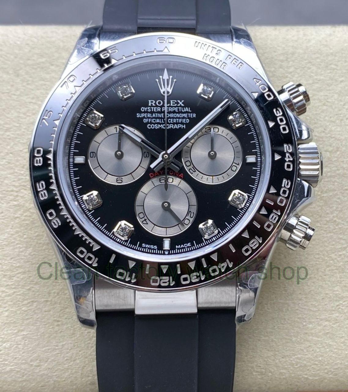 QF Factory Counterweight Rolex Daytona 126519LN-0004 40mm White Gold Rubber Oysterflex Diamond Black Dial 1 QF Factory Counterweight Rolex Daytona 126519LN 0004 40mm White Gold Rubber Oysterflex Diamond Black Di Clean Factory Watch