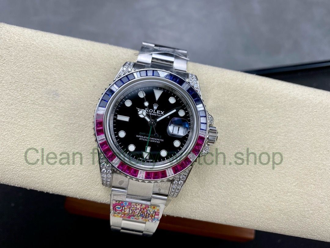 Rolex GMT-Master II 116769TBR Modified and customized Moissanite bezel Black Dial (2) Rolex GMT-Master II 116769TBR Modified and customized Moissanite bezel Black Dial (2)