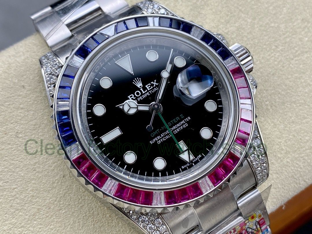 Rolex GMT-Master II 116769TBR Modified and customized Moissanite bezel Black Dial (6) Rolex GMT-Master II 116769TBR Modified and customized Moissanite bezel Black Dial (6)