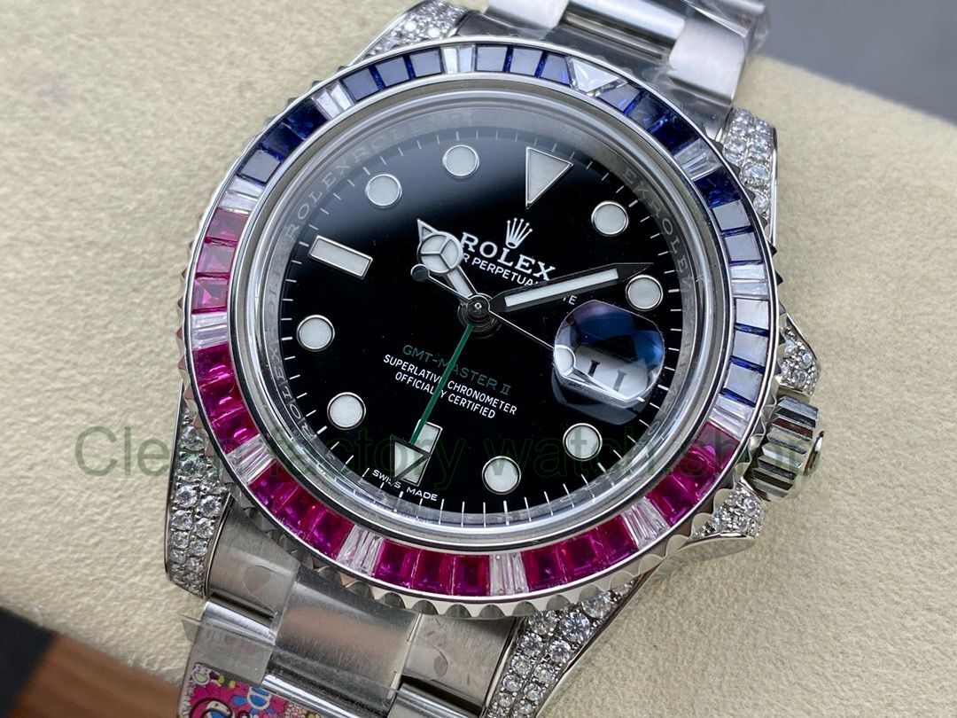 Rolex GMT-Master II 116769TBR Modified and customized Moissanite bezel Black Dial (7) Rolex GMT-Master II 116769TBR Modified and customized Moissanite bezel Black Dial (7)