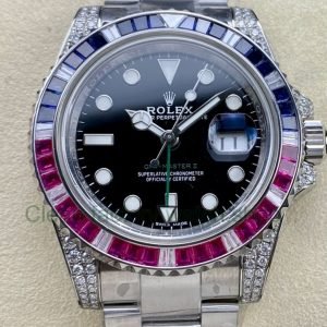 Rolex GMT Master II 116769TBR Modified and customized Moissanite bezel Black Dial 8 Clean Factory Watch
