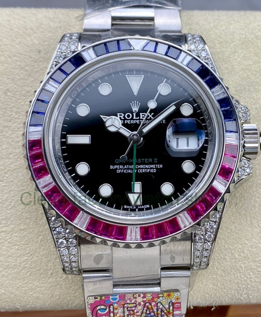 Rolex GMT-Master II 116769TBR Modified and customized Moissanite bezel Black Dial 1 Rolex GMT Master II 116769TBR Modified and customized Moissanite bezel Black Dial 8 Clean Factory Watch