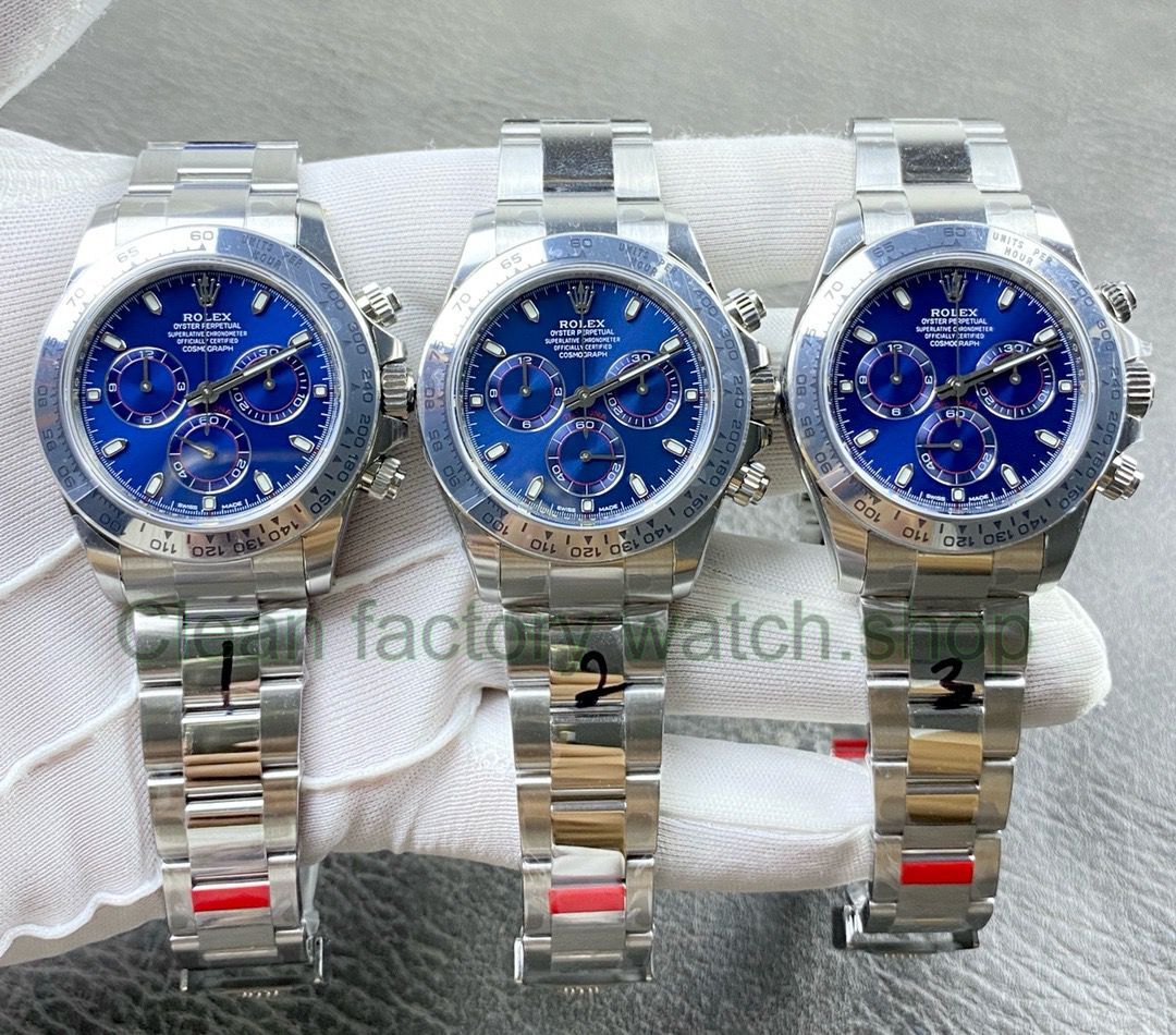 3 different VS Factory CounterWeight Rolex Daytona 116509-0071 40mm Full White Gold Blue Dial