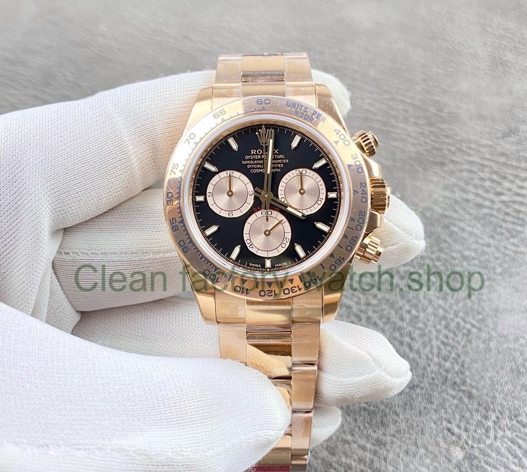 VS Factory Counterweight Rolex Daytona 126505 0001 40mm Full Rose Gold Black Dial 8 Clean Factory Watch