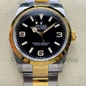 VS Factory Rolex Explorer 124273 36mm Half Yellow Gold Black Dial 1 Clean Factory Watch