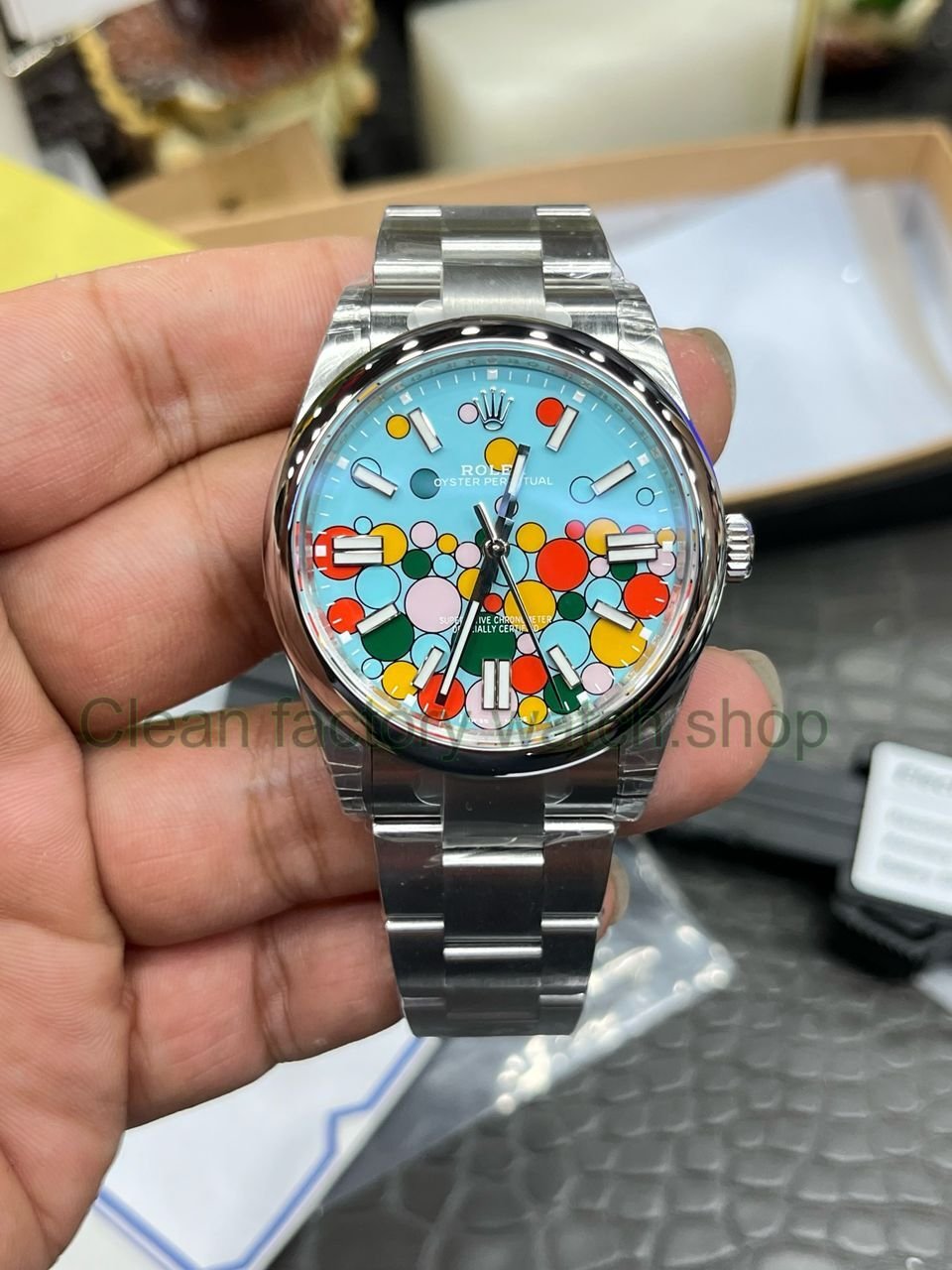 VS Factory Rolex Oyster Perpetual 124300 0008 41mm Bubbles Fringed Blue 9 Clean Factory Watch