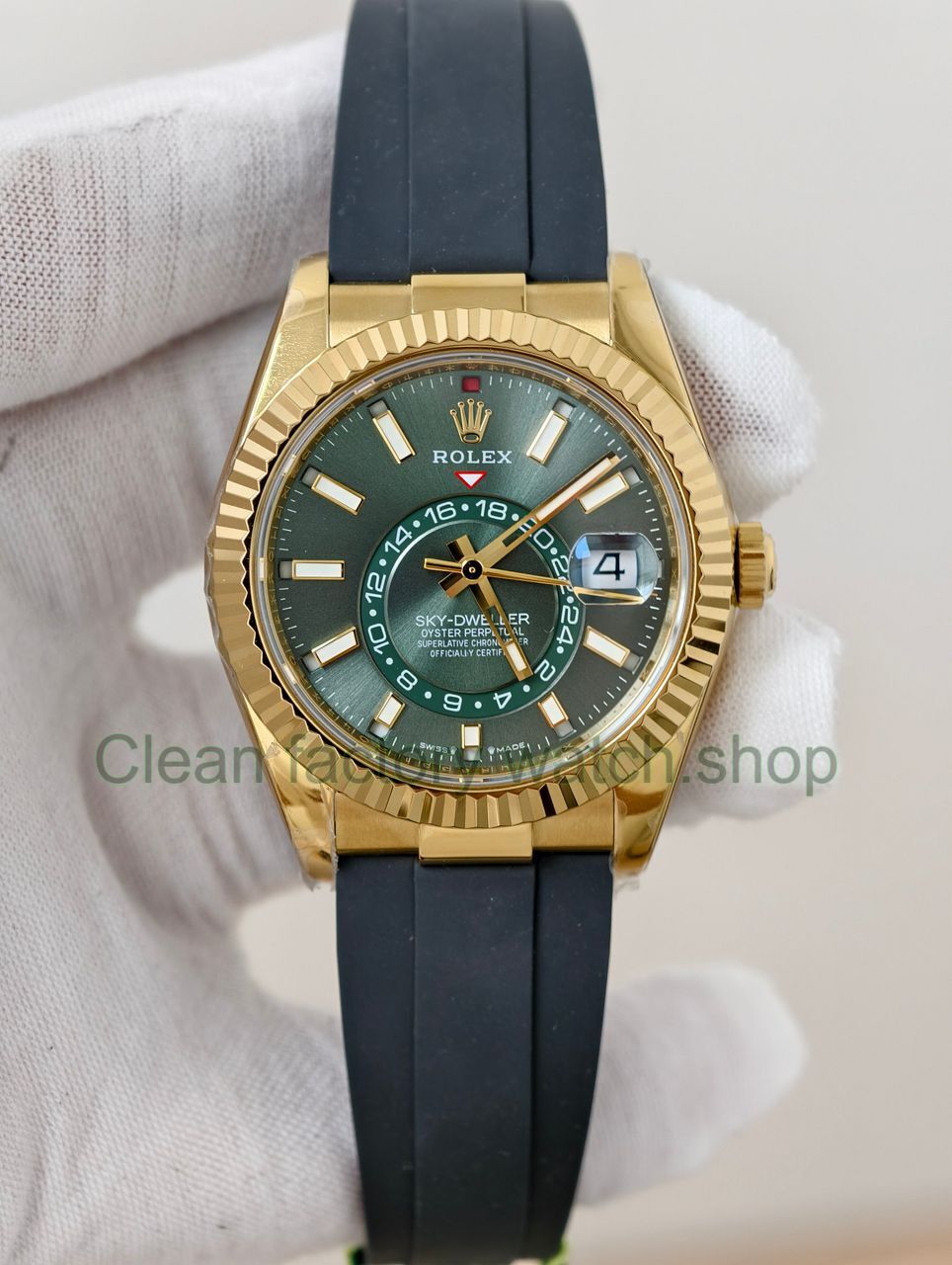 ZF Factory CounterWeight Rolex Sky Dweller 336938 0008 42mm Yellow Gold OysterFlex Green Dial 11 Clean Factory Watch