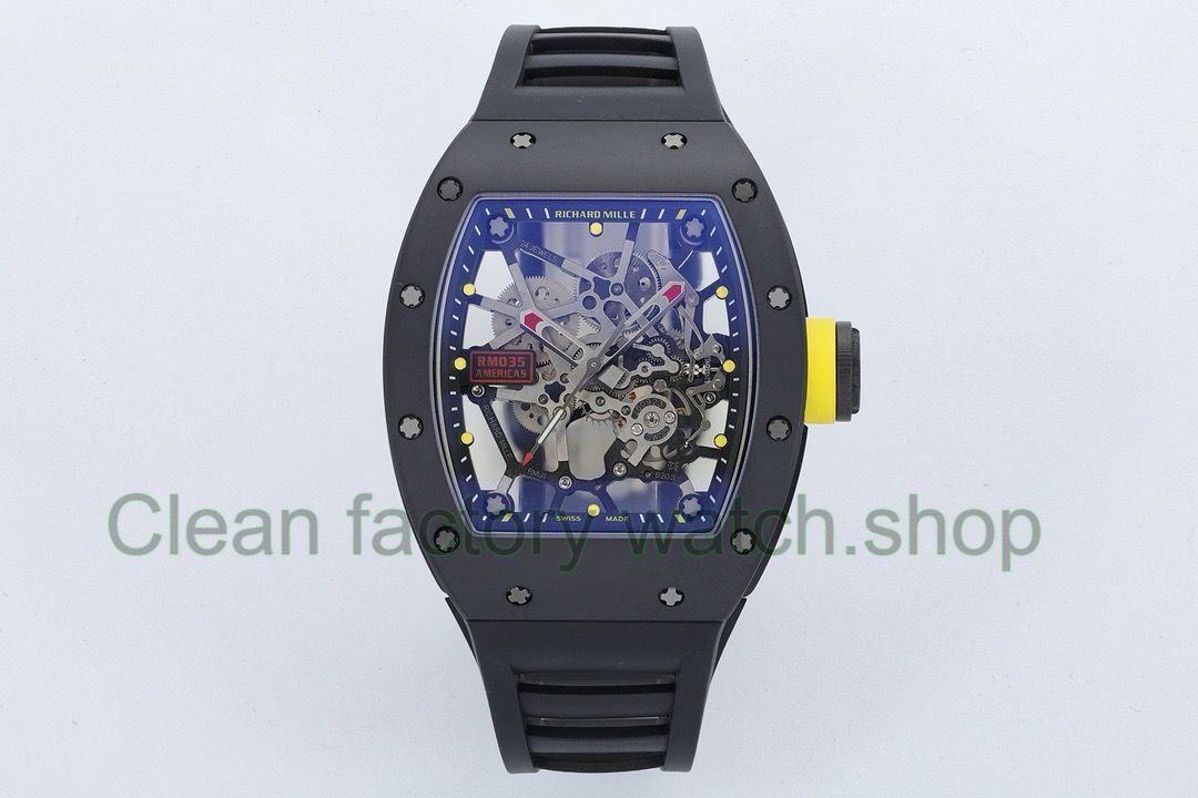 ZF Factory Richard Mille RM035 Titanium Rose Gold Black Rubber Strap Skeletonized Dial 1 ZF Factory Richard Mille RM035 Titanium Rose Gold Black Rubber Strap Skeletonized Dial 11 Clean Factory Watch
