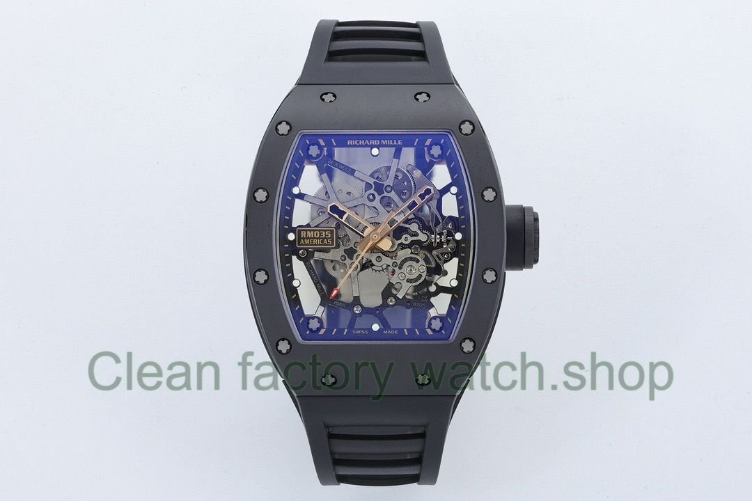 ZF Factory Richard Mille RM035 Titanium Rose Gold Rubber Strap Skeletonized Dial 16 Clean Factory Watch
