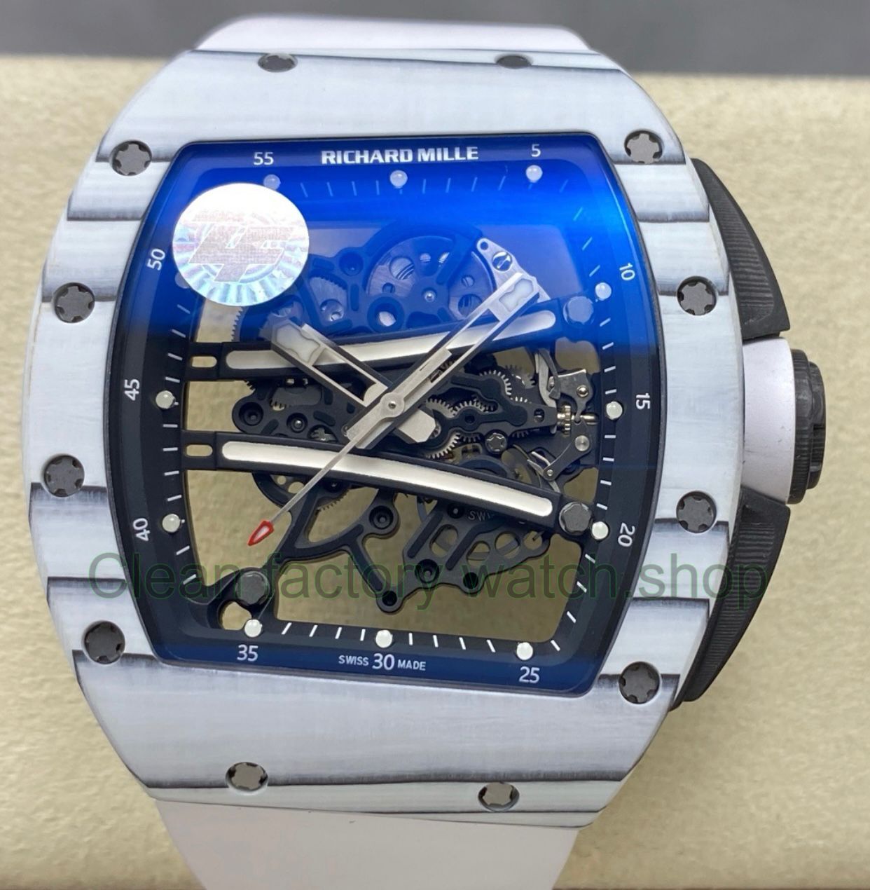 ZF Factory Richard Mille RM061 01 43mm White Ceramic White Rubber Strap Skeletonized Dial 14 Clean Factory Watch