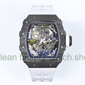 ZF Factory Richard Mille RM35-02 Black Carbon Fiber White Rubber Strap Black Skeletonized Dial 10 ZF Factory Richard Mille RM35 02 Black Carbon Fiber White Rubber Strap Black Skeletonized Dial 1 Clean Factory Watch