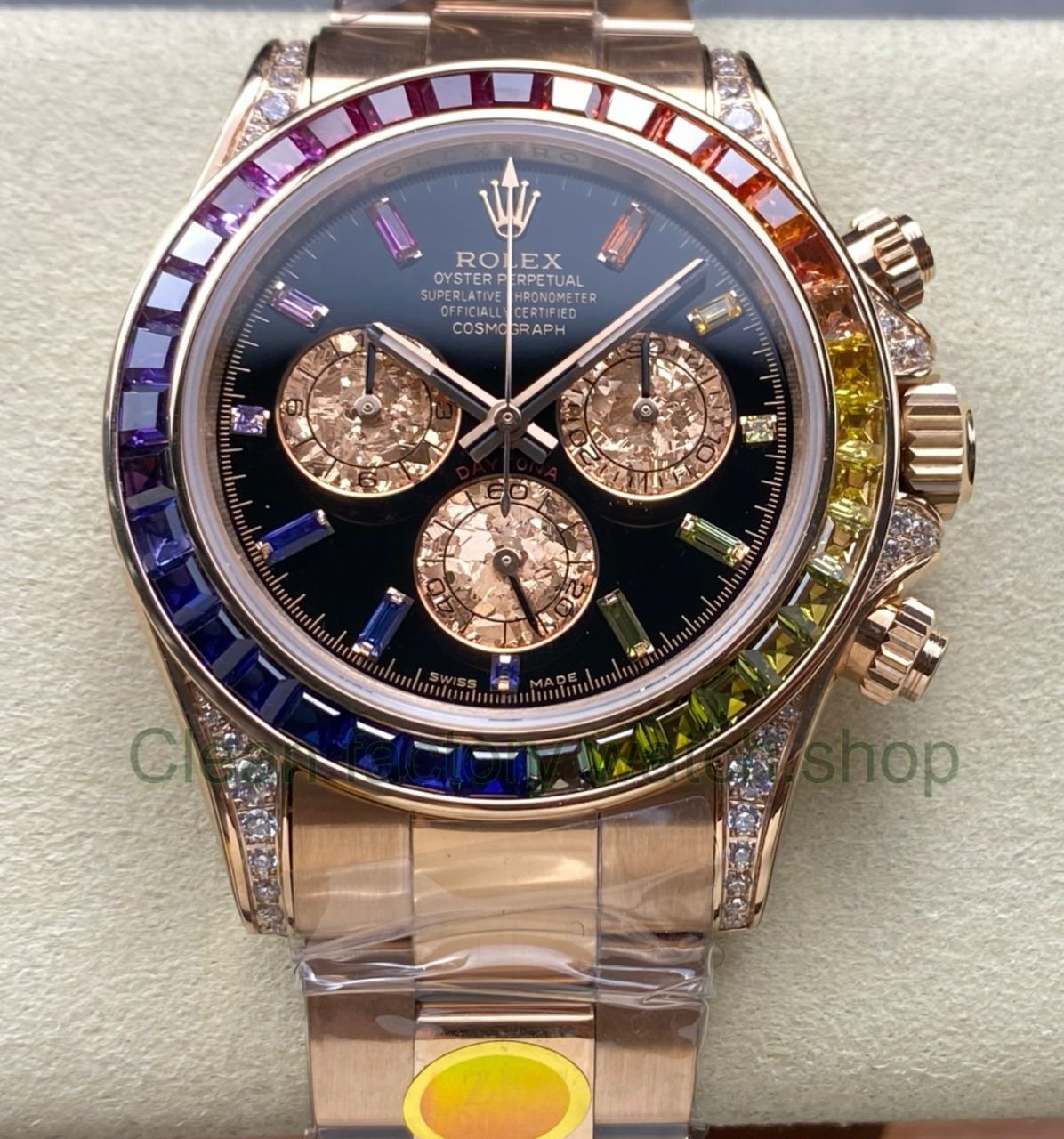 ZF Factory Rolex Daytona 116595RBOW 40mm Rose Gold Rainbow Bezel Diamond Black Dial 4 Clean Factory Watch