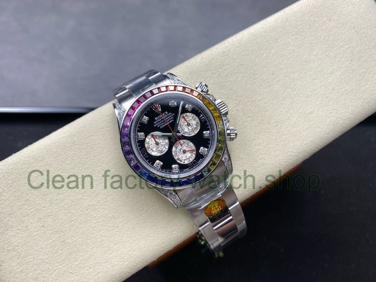 ZF Factory Rolex Daytona 116599RBOW 40mm White Gold Rainbow Bezel Diamond Black Dial (7) ZF Factory Rolex Daytona 116599RBOW 40mm White Gold Rainbow Bezel Diamond Black Dial (7)