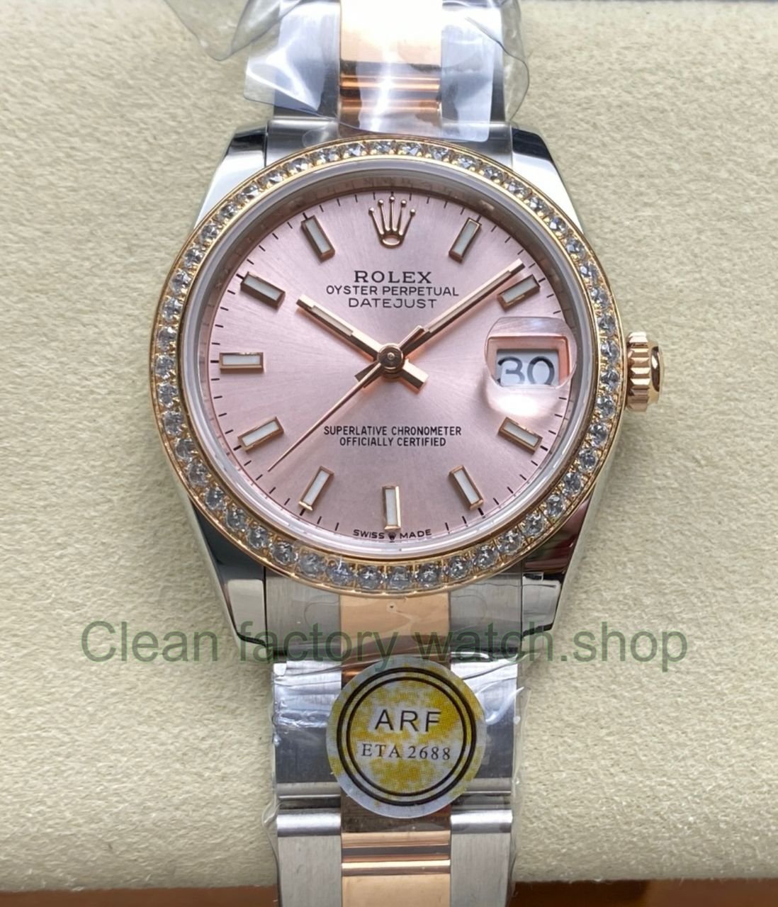 ARF Factory Counterweight Rolex Datejust Oyster 278381RBR 0019 31mm Rose Gold Diamond Bezel Sunburst Dia Clean Factory Watch